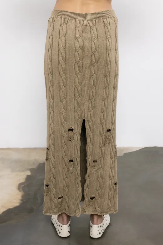 Bayan Haki Yıpratmalı Saçörgülü  Triko  Midi Kalem Etek - BSL