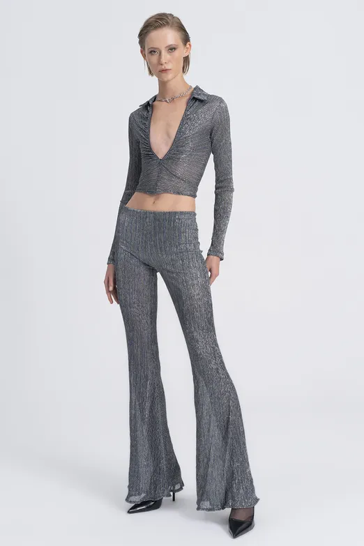 Bayan Gri Transparan İspanyol Paça Pantolon - BSL