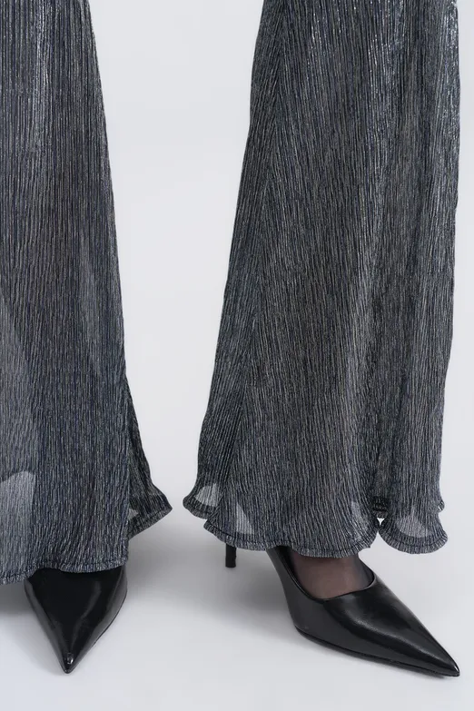 Bayan Gri Transparan İspanyol Paça Pantolon - BSL