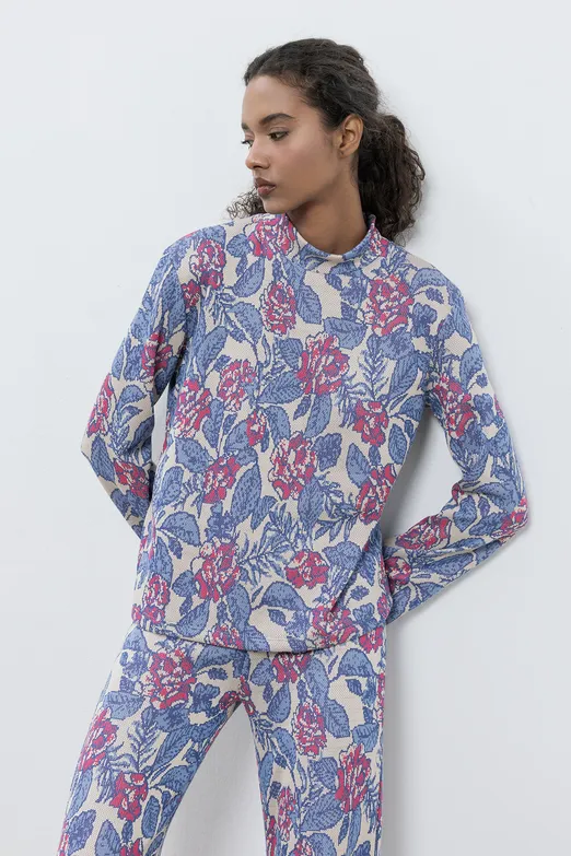 Bayan Mavi Dik Yakalı Oversize Bluz - BSL