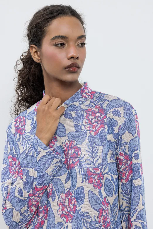 Bayan Mavi Dik Yakalı Oversize Bluz - BSL