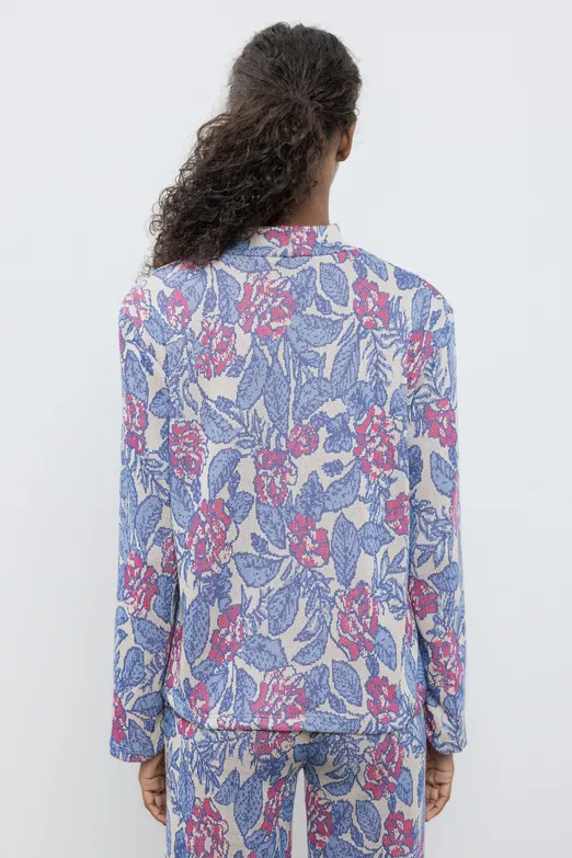 Bayan Mavi Dik Yakalı Oversize Bluz - BSL