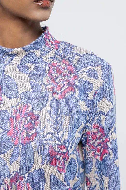 Bayan Mavi Dik Yakalı Oversize Bluz - BSL