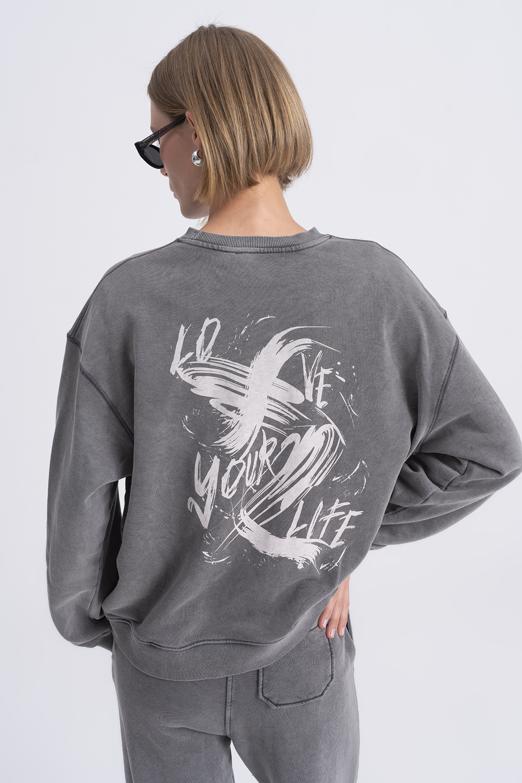 Bayan  Baskı Detaylı Basıc Sweatshirt