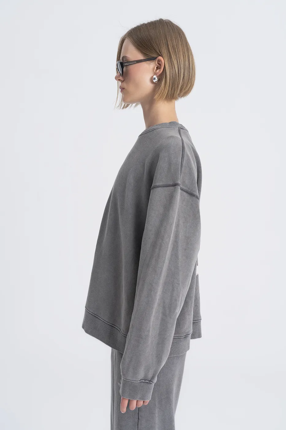 Bayan Antrasit Baskı Detaylı Basıc Sweatshirt