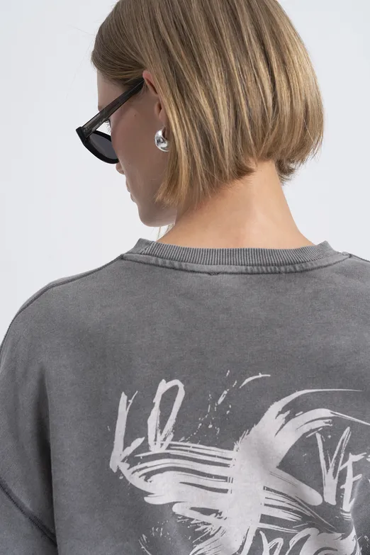 Bayan Antrasit Baskı Detaylı Basıc Sweatshirt - BSL