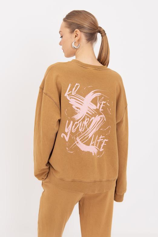 Bayan  Baskı Detaylı Basıc Sweatshirt