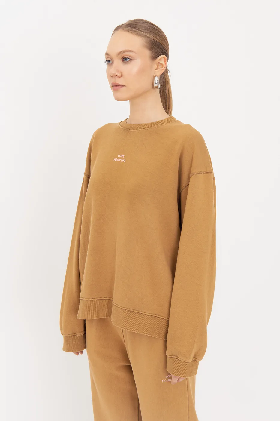 Bayan Hardal Baskı Detaylı Basıc Sweatshirt