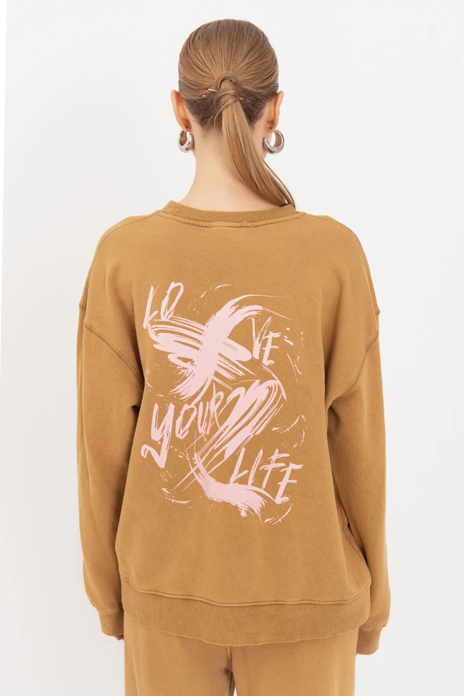 Bayan Hardal Baskı Detaylı Basıc Sweatshirt