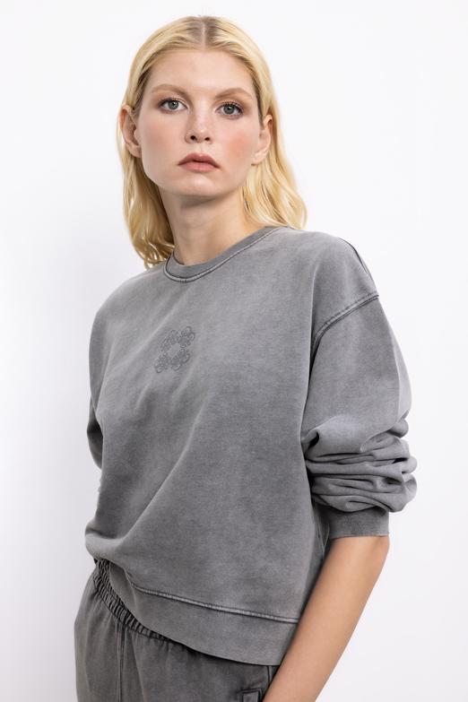 Bayan  Baskı Detaylı Basic Asit Yıkamalı Sweatshirt