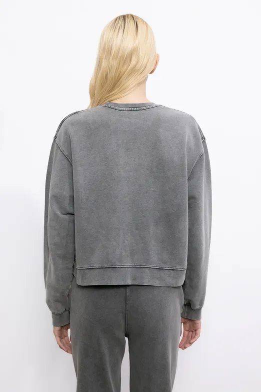Bayan Antrasit Baskı Detaylı Basic Asit Yıkamalı Sweatshirt - BSL