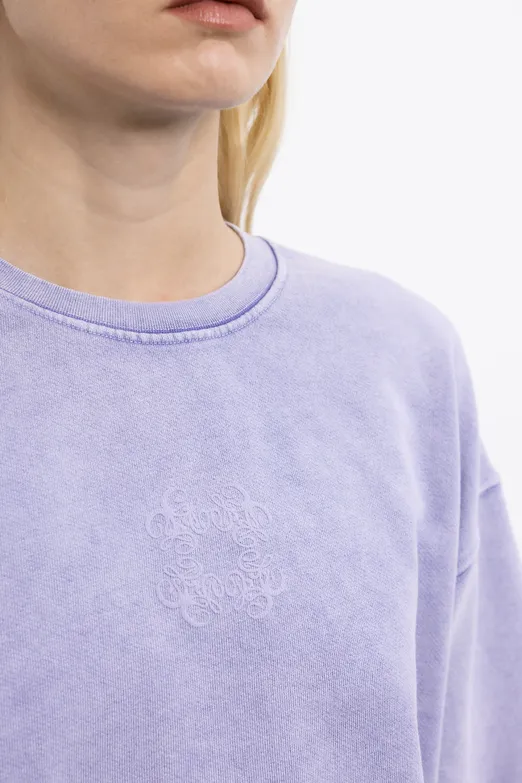 Bayan Lila Baskı Detaylı Basic Asit Yıkamalı Sweatshirt - BSL