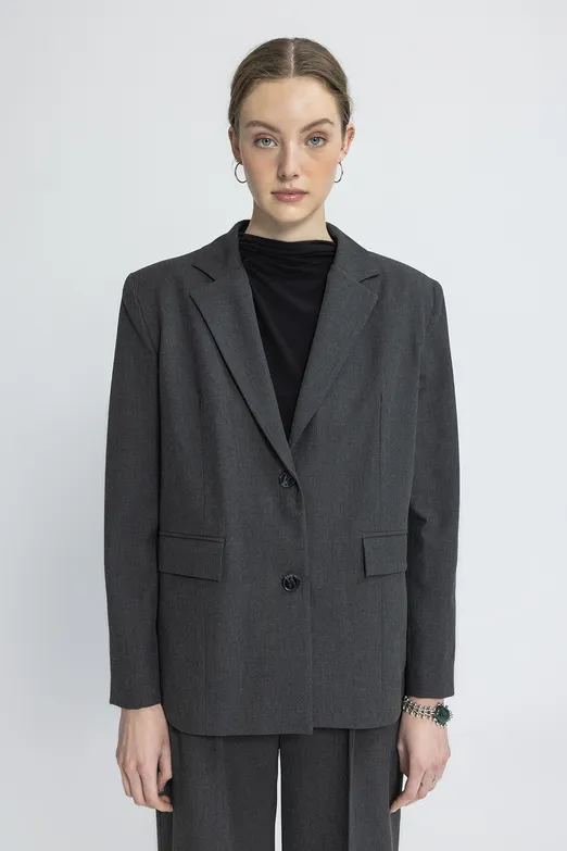 Bayan Antrasit Klasik Blazer Ceket - BSL