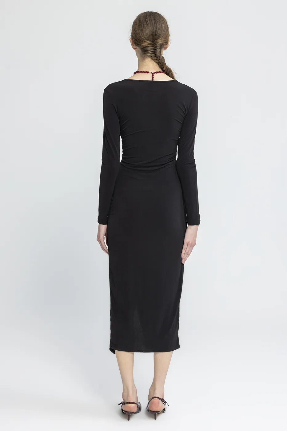 Bayan Siyah V Yakalı Midi Elbise