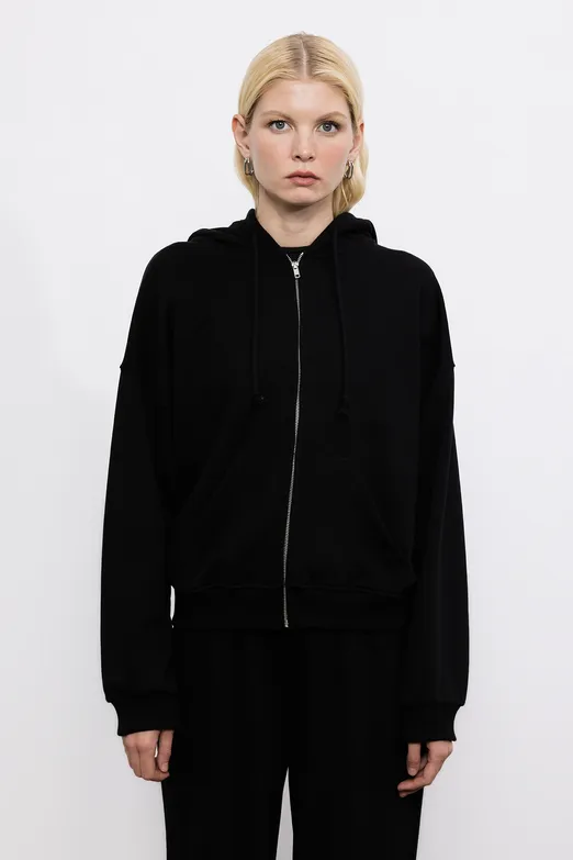 Bayan Siyah Kapüşonlu Oversize Sweatshirt - BSL