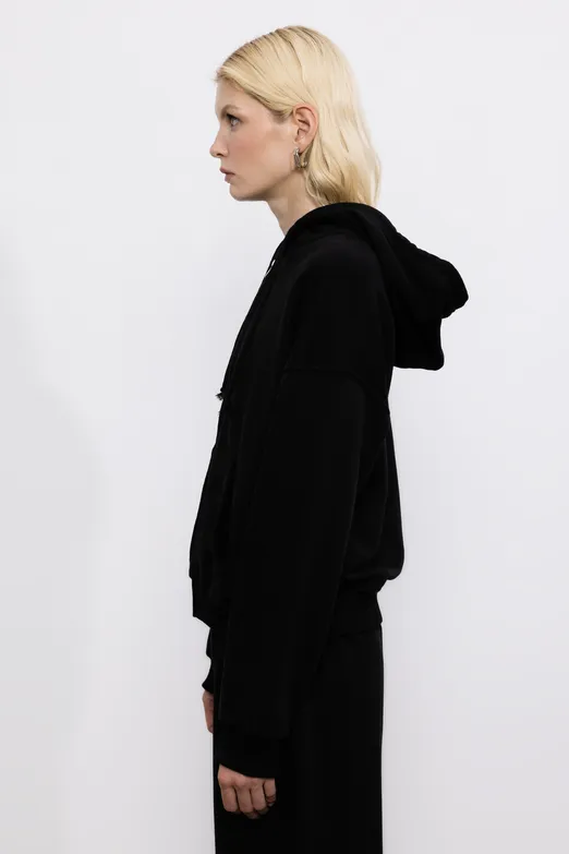 Bayan Siyah Kapüşonlu Oversize Sweatshirt - BSL