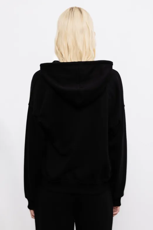 Bayan Siyah Kapüşonlu Oversize Sweatshirt - BSL