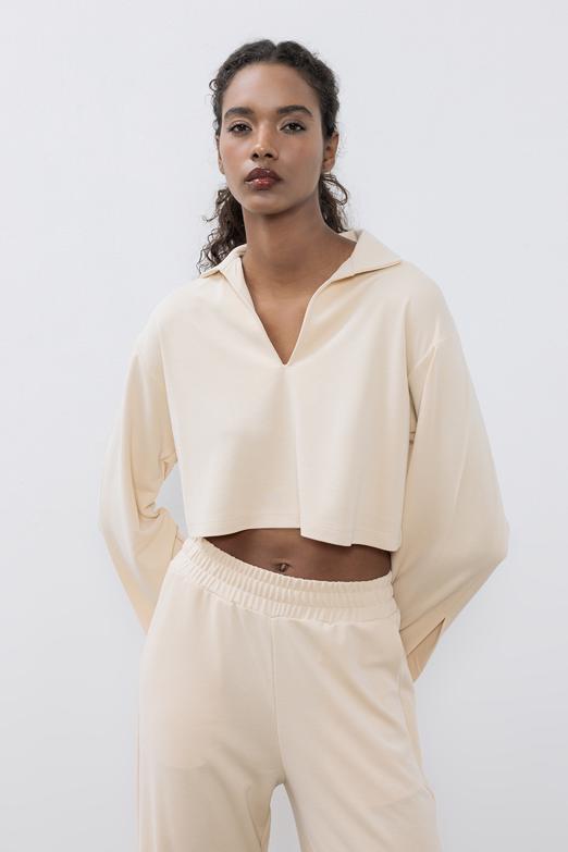 Bayan  Modal PoloYaka Crop Bluz