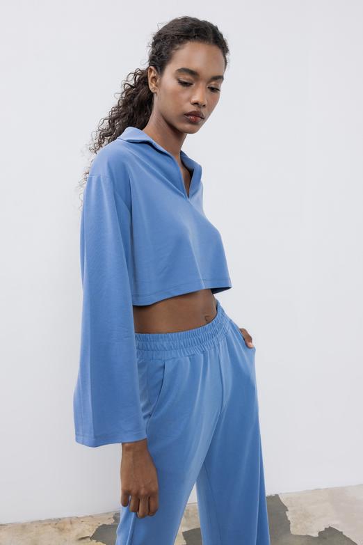 Bayan  Modal PoloYaka Crop Bluz