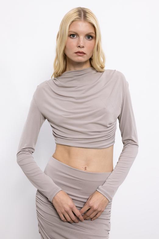 Bayan  Dik Degaje Yakalı Crop Bluz