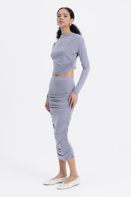 Bayan  Drapeli Midi Kalem Etek