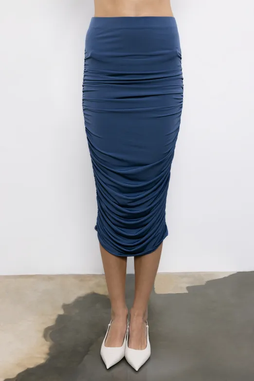 Bayan İndigo Drapeli Midi Kalem Etek - BSL