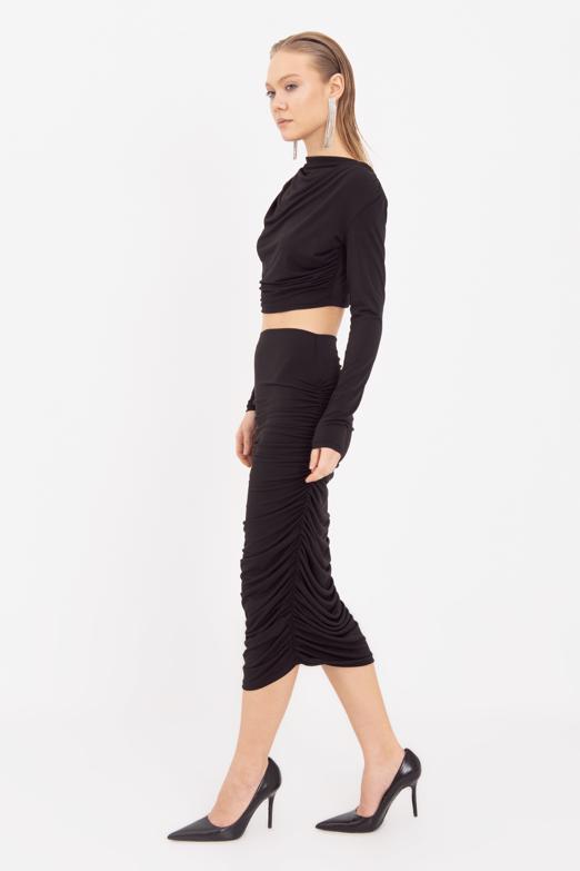 Bayan  Drapeli Midi Kalem Etek