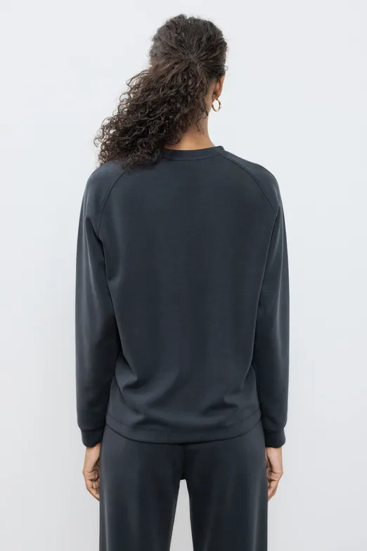 Bayan Siyah Bisiklet Yaka Basic Sweatshirt - BSL