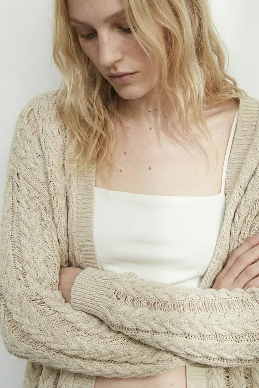 Bayan Taş Varaklı Ajurlu Oversize Hırka - BSL