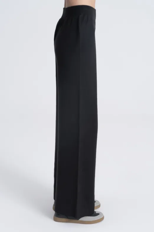 Bayan Siyah Bol Paça Triko Pantolon - BSL