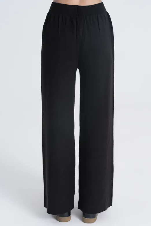 Bayan Siyah Bol Paça Triko Pantolon - BSL