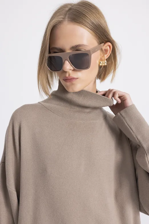 Bayan Vizon Dik Balıkçıl Yaka Triko Kazak - BSL