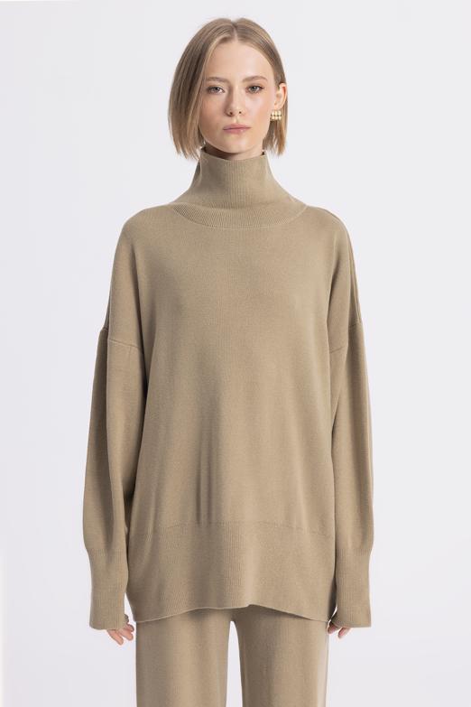 Bayan  Dik Balıkçıl Yaka Triko Kazak