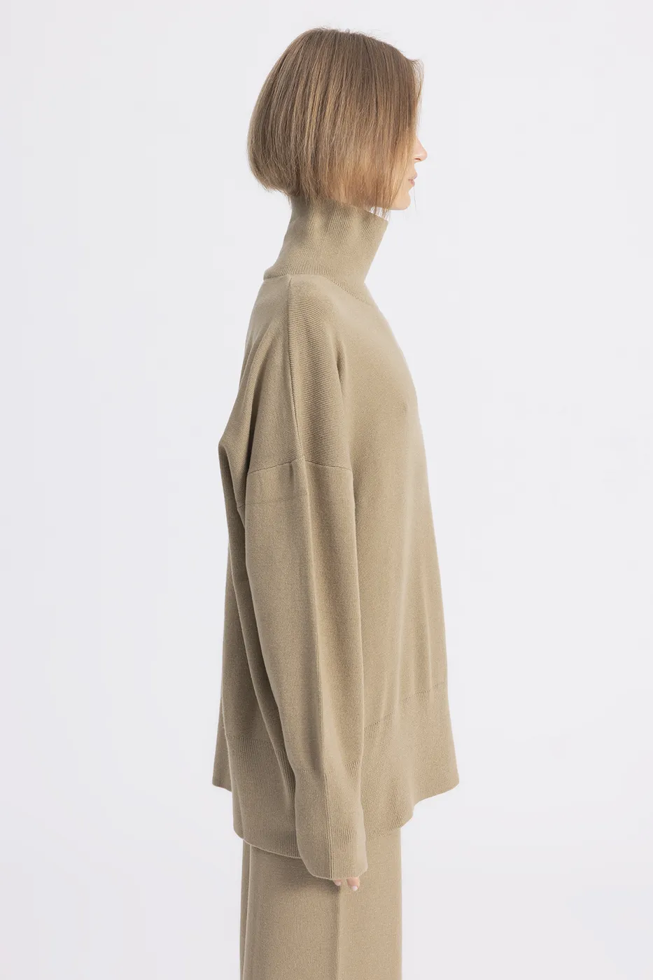 Bayan Yeşil Dik Balıkçıl Yaka Triko Kazak