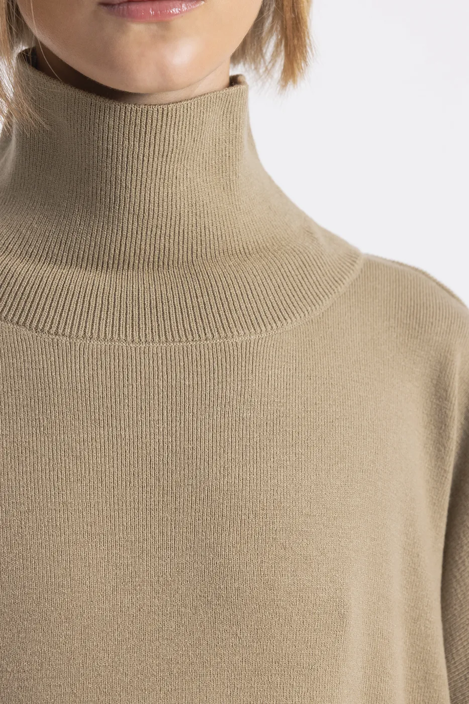 Bayan Yeşil Dik Balıkçıl Yaka Triko Kazak