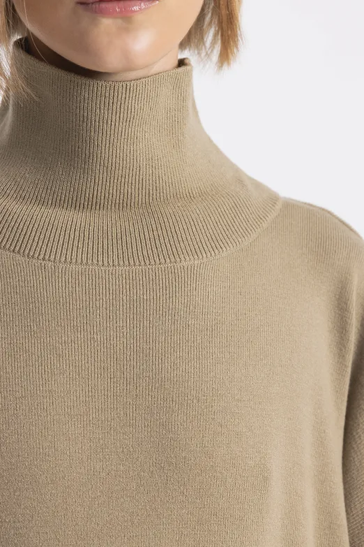 Bayan Yeşil Dik Balıkçıl Yaka Triko Kazak - BSL