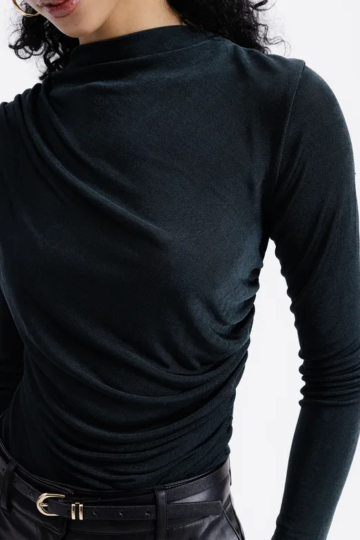 Bayan Yeşil Drapeli Kayık Yaka Bluz - BSL