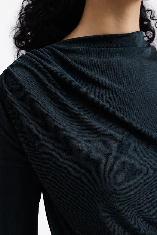 Bayan Yeşil Drapeli Kayık Yaka Bluz - BSL