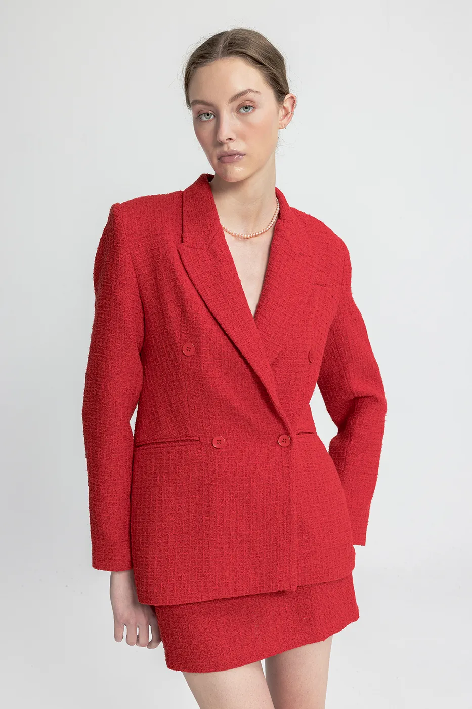 Bayan Kırmızı Tüvit Blazer Ceket