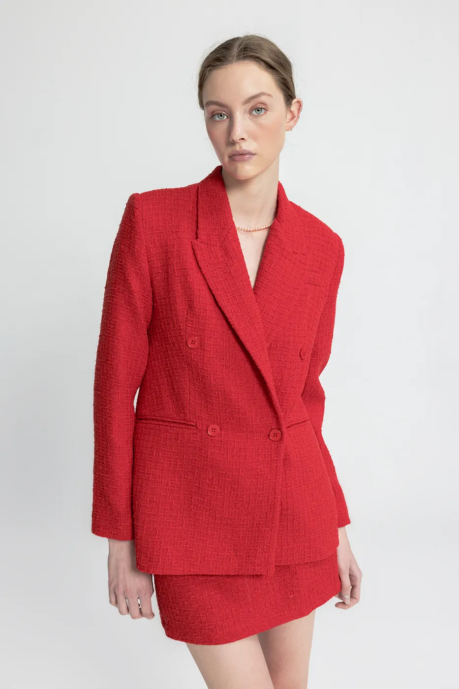 Bayan Kırmızı Tüvit Blazer Ceket