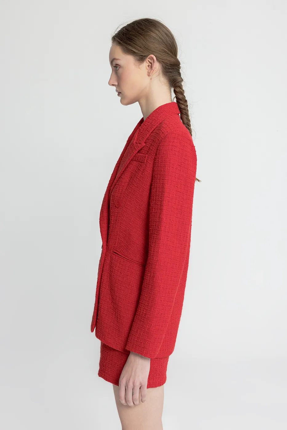 Bayan Kırmızı Tüvit Blazer Ceket