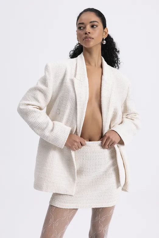 Bayan Ekru Tüvit Mini Kalem Etek - BSL