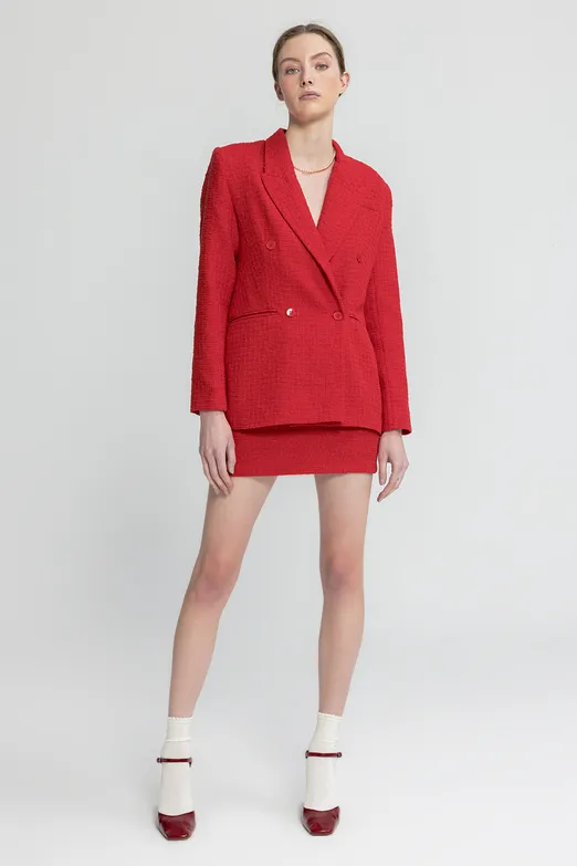 Bayan Kırmızı Tüvit Mini Kalem Etek - BSL