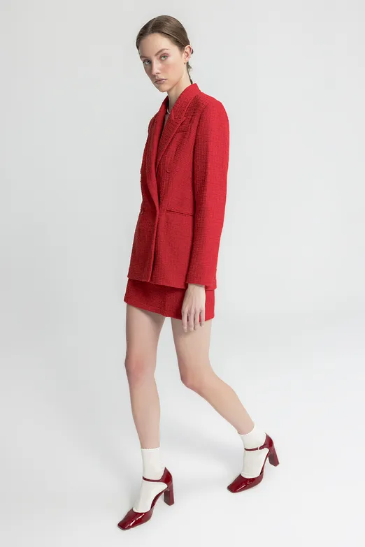 Bayan Kırmızı Tüvit Mini Kalem Etek - BSL