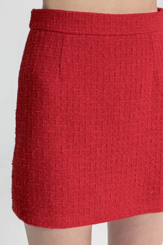 Bayan Kırmızı Tüvit Mini Kalem Etek - BSL