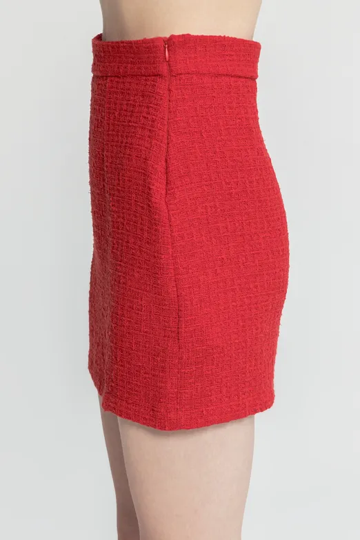 Bayan Kırmızı Tüvit Mini Kalem Etek - BSL