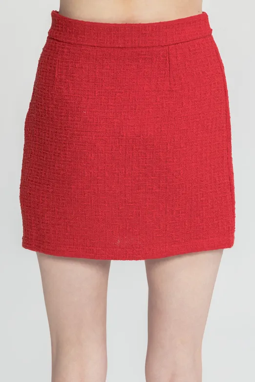 Bayan Kırmızı Tüvit Mini Kalem Etek - BSL