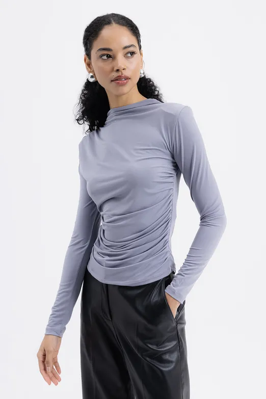 Bayan Gri Drapeli Top - BSL