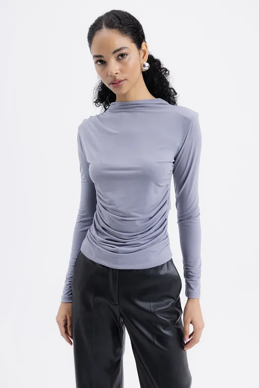 Bayan Gri Drapeli Top - BSL