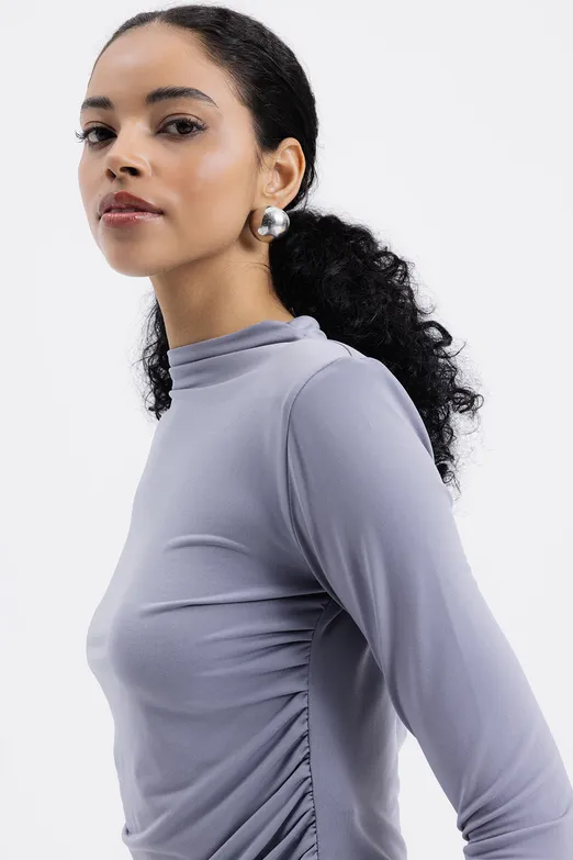 Bayan Gri Drapeli Top - BSL